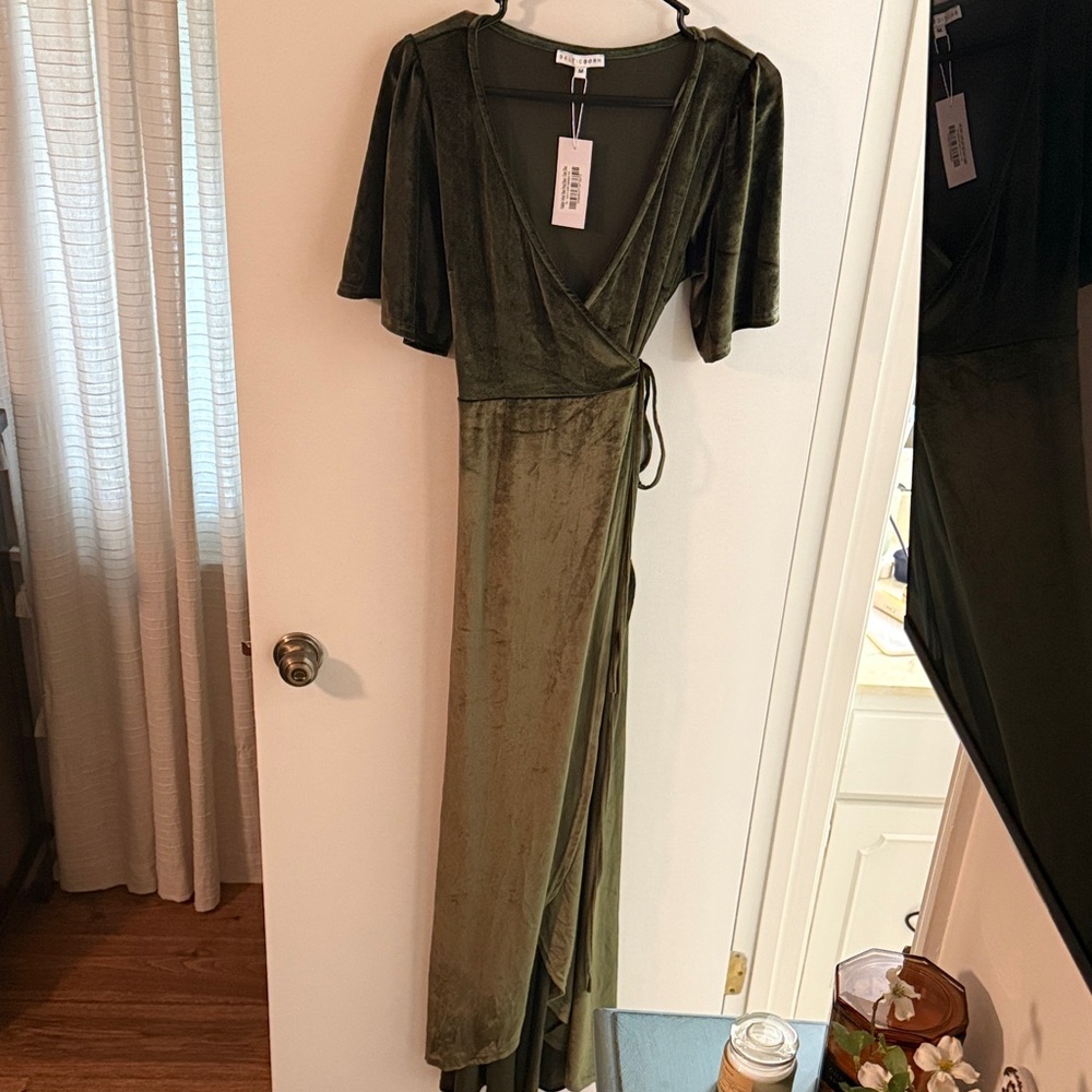 Baltic Born Katelyn Olive Green Velvet Maxi Dress